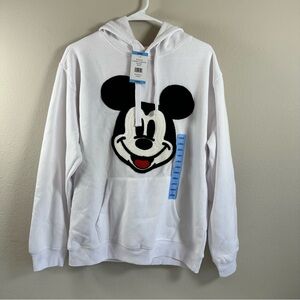 Disney Mickey Mouse Embroidery White‎ Hoodie Large Pullover Sweatshirt NEW